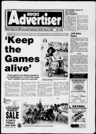 cover page of Bucks Advertiser & Aylesbury News published on August 2, 1991