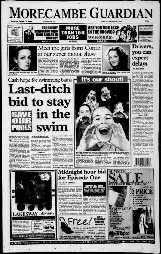 cover page of Morecambe Guardian published on June 18, 1999
