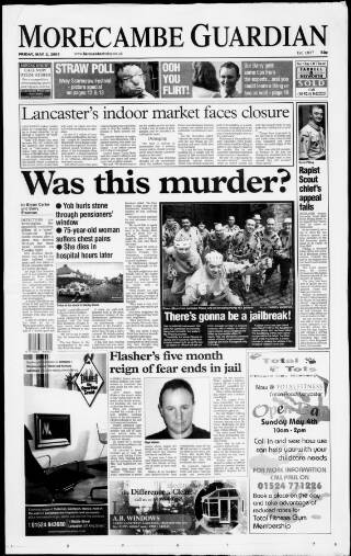 cover page of Morecambe Guardian published on May 2, 2003