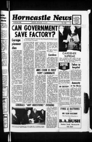 cover page of Horncastle News published on November 2, 1972