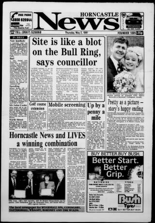 cover page of Horncastle News published on May 2, 1991