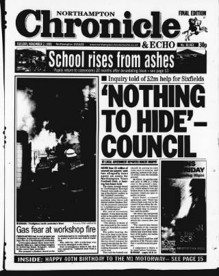 cover page of Northampton Chronicle and Echo published on November 2, 1999