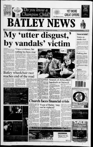 cover page of Batley News published on August 2, 2001