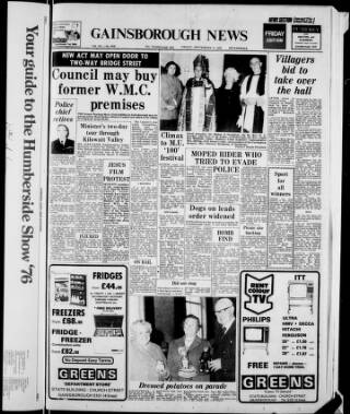 cover page of Retford, Worksop, Isle of Axholme and Gainsborough News published on September 17, 1976