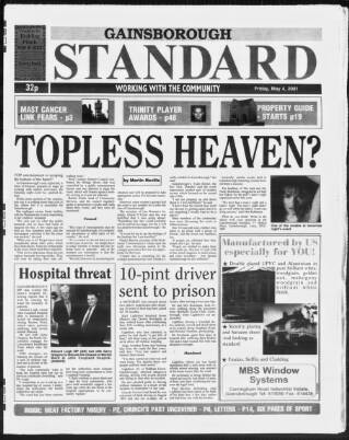 cover page of Retford, Worksop, Isle of Axholme and Gainsborough News published on May 4, 2001