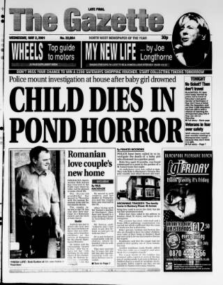 cover page of West Lancashire Evening Gazette published on May 2, 2001