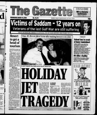 cover page of West Lancashire Evening Gazette published on March 19, 2003