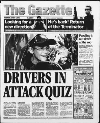 cover page of West Lancashire Evening Gazette published on August 2, 2003