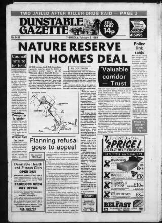 cover page of Dunstable Gazette published on February 2, 1989