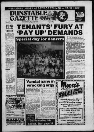 cover page of Dunstable Gazette published on August 2, 1989
