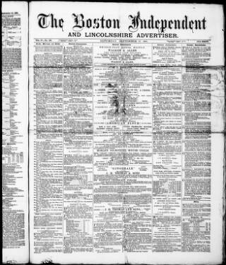 cover page of Boston Independent and Lincolnshire Advertiser published on September 17, 1881