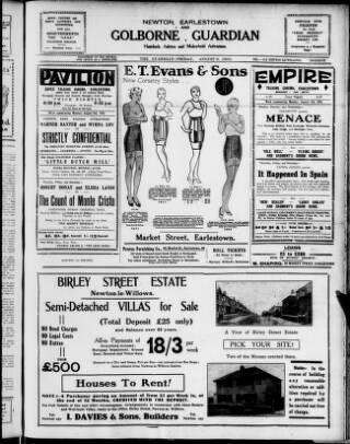 cover page of Newton and Earlestown Guardian published on August 2, 1935