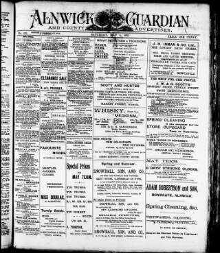 cover page of Alnwick Guardian and County Advertiser published on May 4, 1895