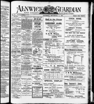 cover page of Alnwick Guardian and County Advertiser published on September 17, 1898