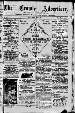 cover page of Crowle Advertiser and Isle of Axholme News published on May 4, 1889