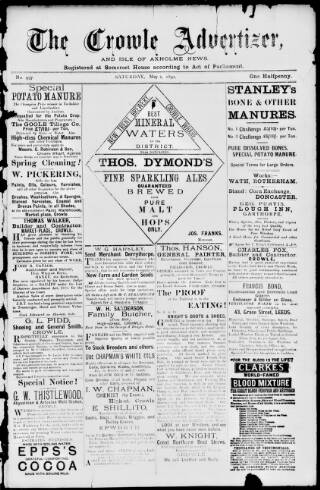 cover page of Crowle Advertiser and Isle of Axholme News published on May 2, 1891