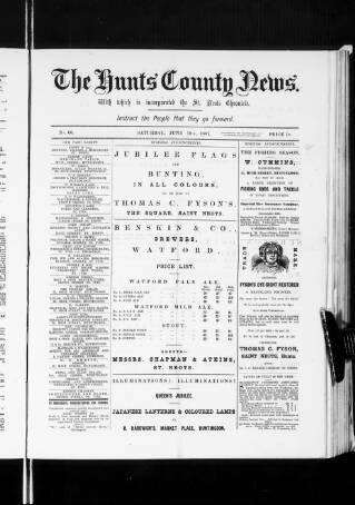 cover page of Hunts County News published on June 18, 1887