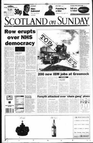 cover page of Scotland on Sunday published on September 17, 1995