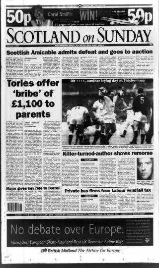cover page of Scotland on Sunday published on February 2, 1997