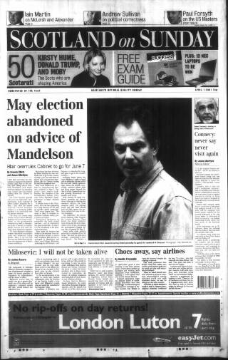 cover page of Scotland on Sunday published on April 1, 2001
