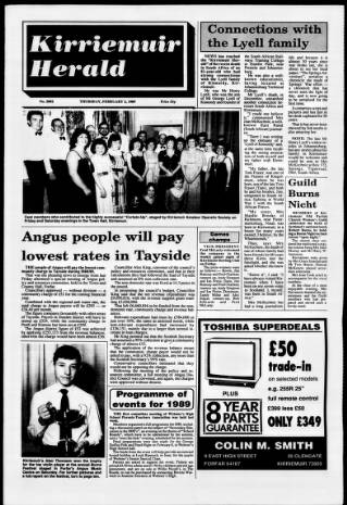 cover page of Kirriemuir Herald published on February 2, 1989
