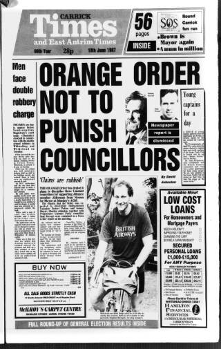 cover page of Carrick Times and East Antrim Times published on June 18, 1987