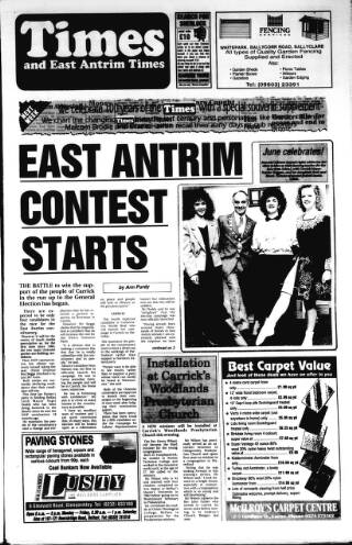 cover page of Carrick Times and East Antrim Times published on March 19, 1992