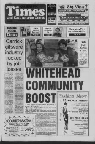 cover page of Carrick Times and East Antrim Times published on March 19, 1998