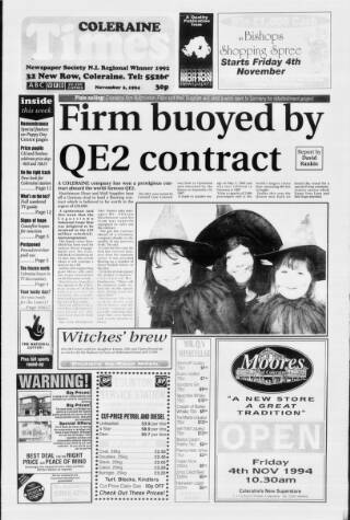 cover page of Coleraine Times published on November 2, 1994