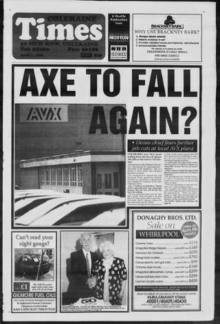 cover page of Coleraine Times published on April 1, 1998