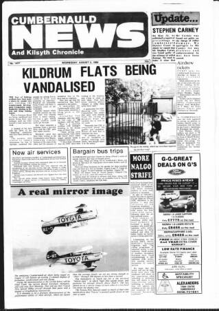 cover page of Cumbernauld News published on August 2, 1989