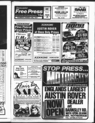 cover page of Doncaster Free Press published on March 19, 1987