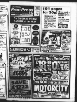 cover page of Doncaster Free Press published on June 18, 1987