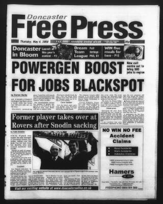 cover page of Doncaster Free Press published on May 4, 2000