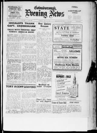 cover page of Gainsborough Evening News published on May 4, 1954