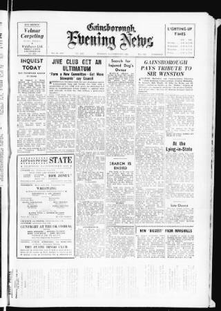 cover page of Gainsborough Evening News published on February 2, 1965