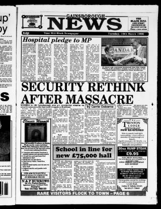 cover page of Gainsborough Evening News published on March 19, 1996