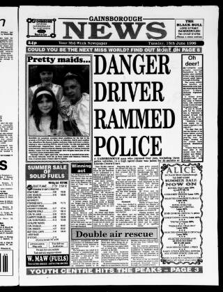 cover page of Gainsborough Evening News published on June 18, 1996