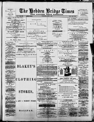 cover page of Hebden Bridge Times published on June 18, 1884