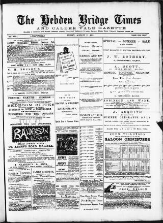 cover page of Hebden Bridge Times published on August 2, 1889
