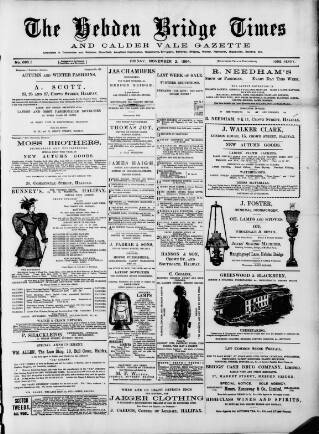 cover page of Hebden Bridge Times published on November 2, 1894