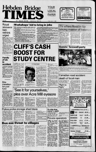 cover page of Hebden Bridge Times published on April 4, 1986