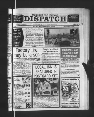 cover page of Hucknall Dispatch published on August 2, 1985