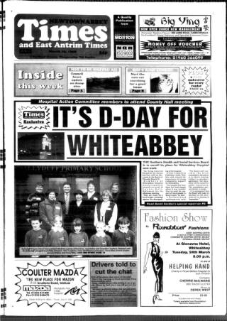 cover page of Newtownabbey Times and East Antrim Times published on March 19, 1998