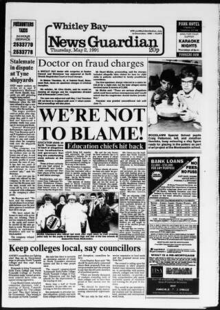 cover page of Whitley Bay Guardian published on May 2, 1991