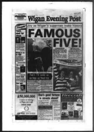 cover page of Wigan Evening Post published on May 4, 1992