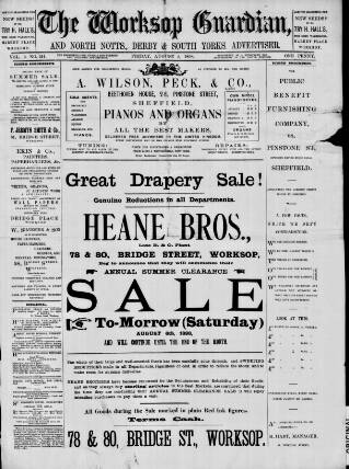 cover page of Worksop Guardian published on August 5, 1898