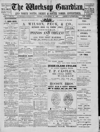 cover page of Worksop Guardian published on September 23, 1898