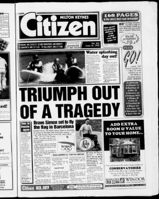 cover page of Milton Keynes Citizen published on June 18, 1992