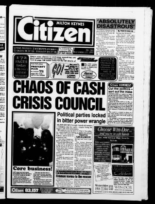 cover page of Milton Keynes Citizen published on September 17, 1992